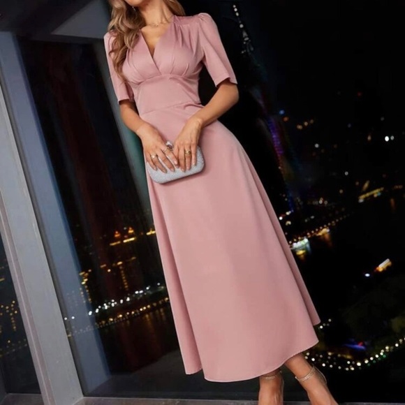 Shein V Neck puff sleeve A line dress - Picture 1 of 8